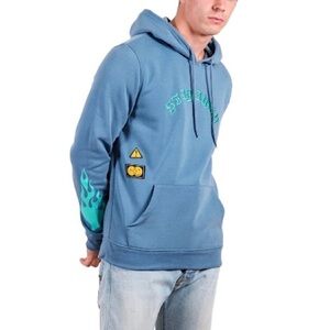 BKLYN Cloth Hoodie blue “Stay Away” Brooklyn Manufacturing Company sz Large